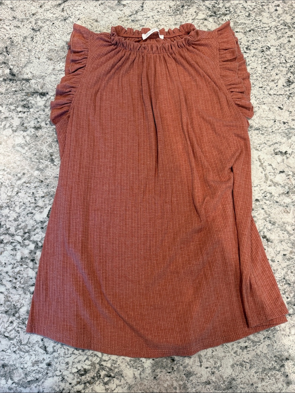 Ces Femme Ribbed Ruffle Sleeved Pink Tank